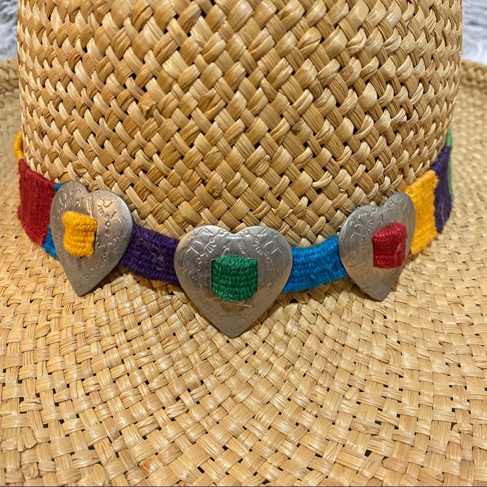 NWOT Multi Color with Silver Hearts Straw Fedora